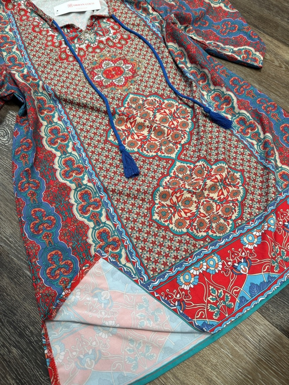 Urban Coco Red & Light Blue Printed Tunic Top - Picture 5 of 5
